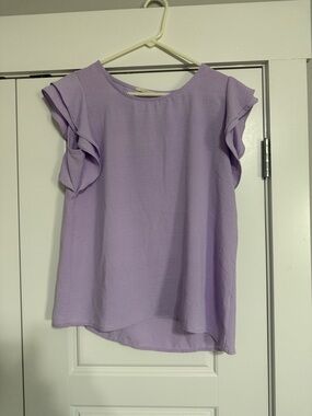 Lilac Ruffle Sleeve Blouse - Unbranded